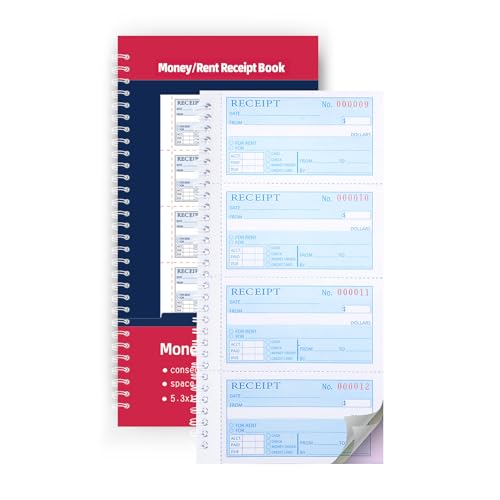 Yeplan Receipt Books with Carbon Copies,Money and Rent Receipt Book,3-Part Carbonless,5.31" x 11.22",Receipt Book for Small Business,Blue,Yellow and Pink Copy,100 Sets Per Book - Image 1