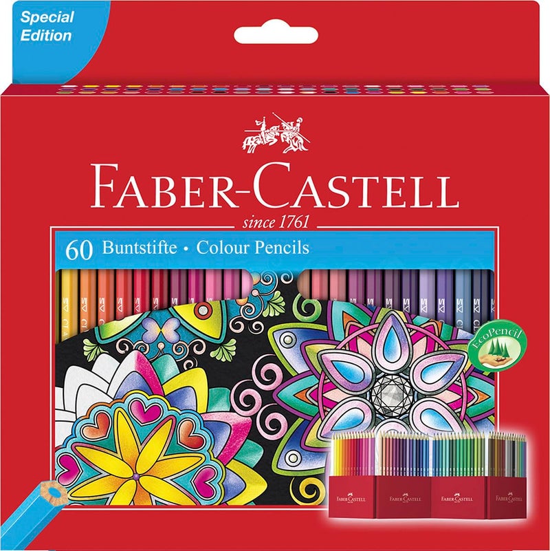 FABER-CASTELL مجموعة أقلام تلوين فابر-كاستل قلعة 111260، 60 قطعة، سداسية، مقاومة للكسر، للأطفال والبالغين - Image 1