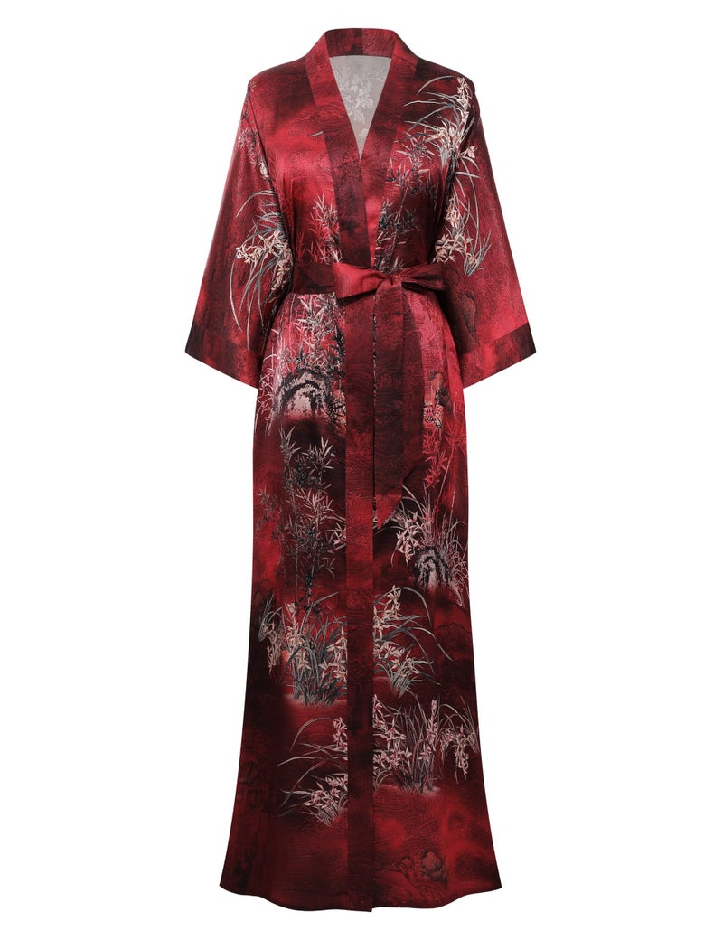 PRODESIGN Kimono Robes for Women - Long Silky Sleepwear Soft Nightgown Bathrobe Floral Dressing Gowns Blouse Bride Bridesmaid Robes - Image 1