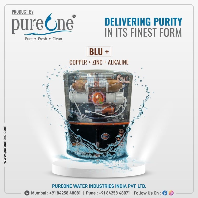 PUREONE BLU AlkalineROUVUF Water Purifier for Home and Office Black Pack of 1 - Image 2