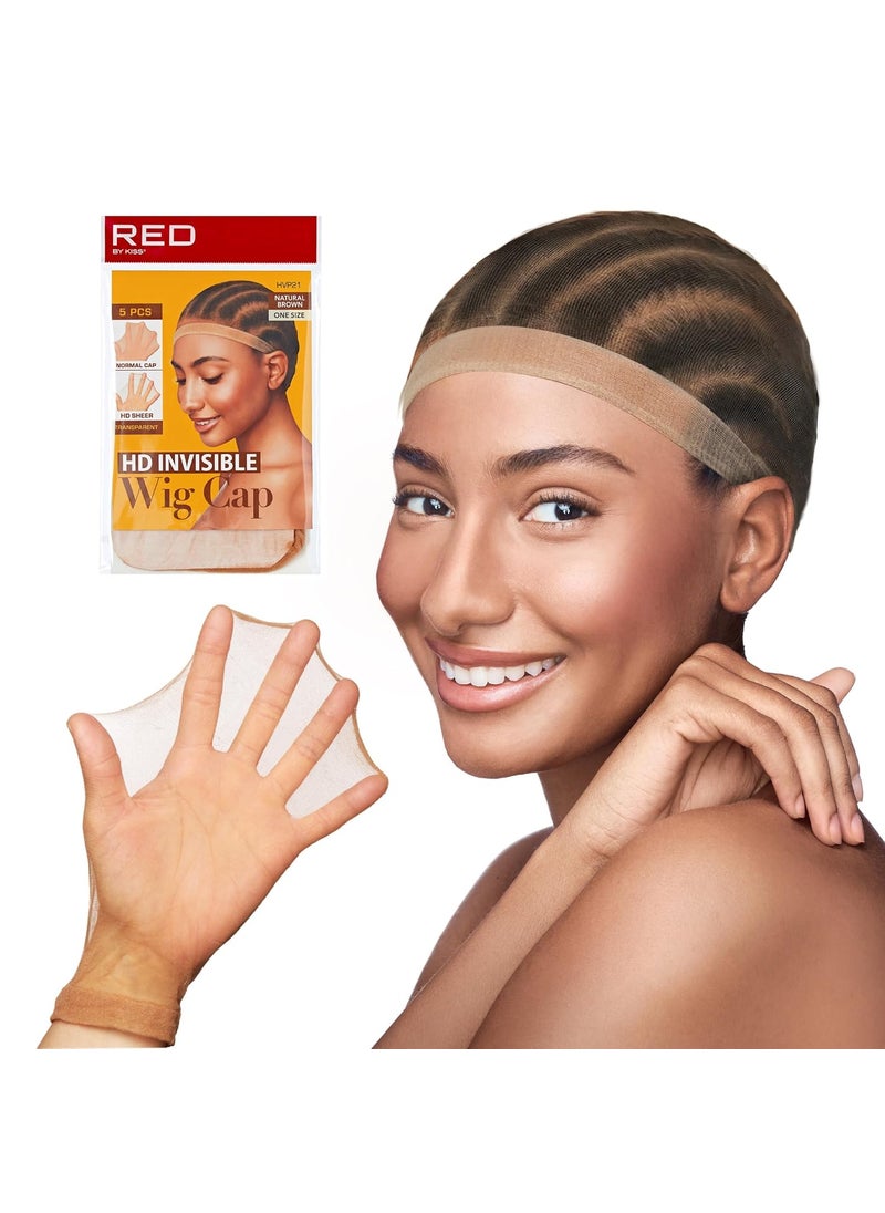 Red by Kiss RED by Kiss 5 PCS HD Invisible Wig Caps for Women Men Ultra Stretchy Thin Stocking Sheer Breathable Nylon Comfortable for Lace Front Wig One Size Fits All NATURAL BROWN 