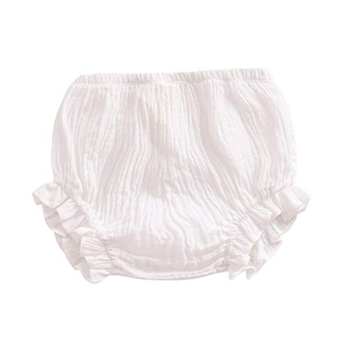 Noubeau Newborn Toddler Baby Girls Kids Cotton Linen Bloomer Shorts Diaper Cover (White, 12-24M) - Image 1