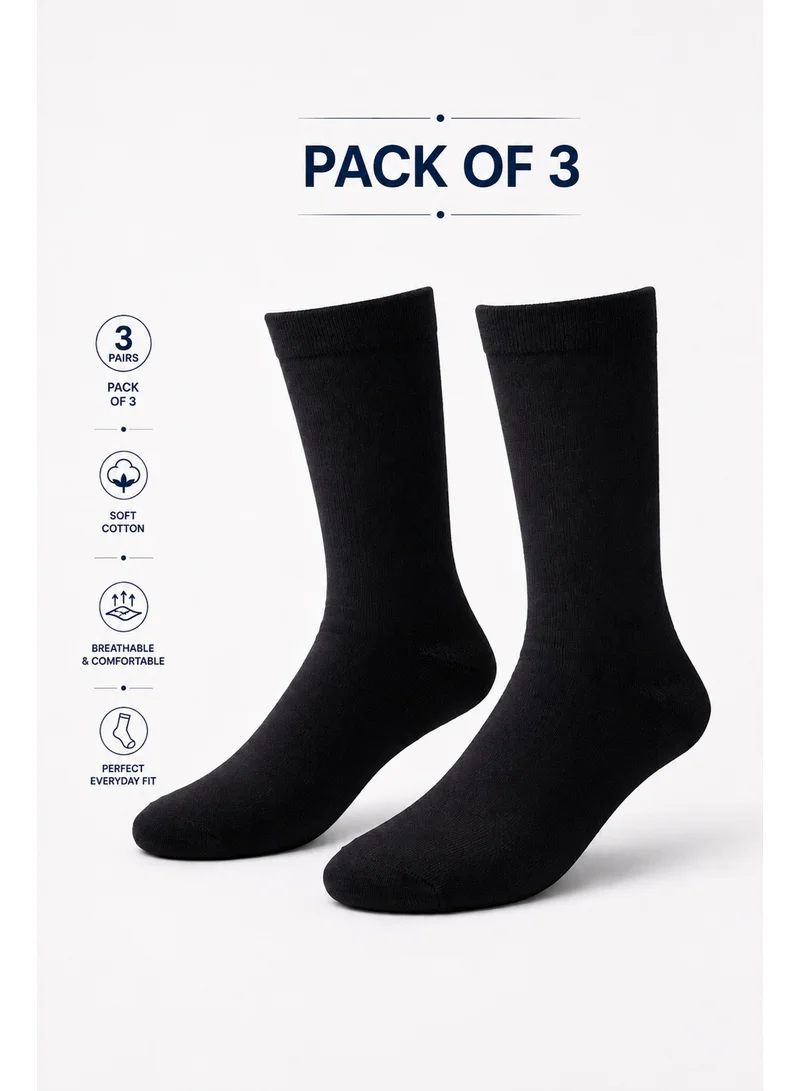 Victor And Jane 3 PAIRS CREW PLAIN SOCKS BLACK