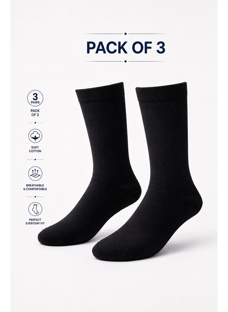 victor and jane 3 PAIRS CREW PLAIN SOCKS BLACK - Image 1