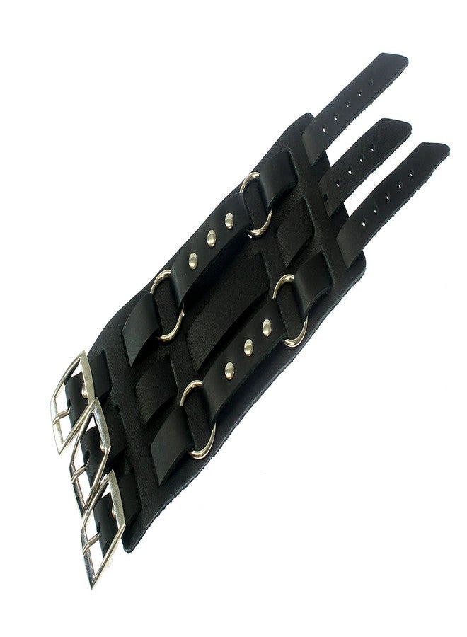 Neptune Giftware Wide Triple Strap Leather Cuff Wrap Gothic Wristband Bracelet With Buckle Fastening - BLACK LEATHER - Image 4