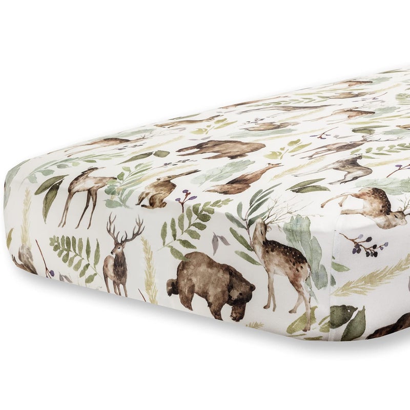 Pobibaby  Premium Single Fitted Baby Boy Crib Sheets for Standard Crib Mattress  UltraSoft Cotton Blend Safe and Snug and Stylish Woodland Crib Sheet Wildlife Animal