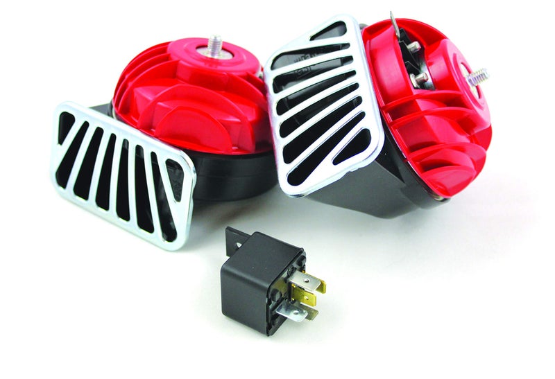 صفارة كهربائية مزدوجة FIAMM El Grande، ملائمة عالمية، حمراء، 128 ديسيبل، 12 فولت