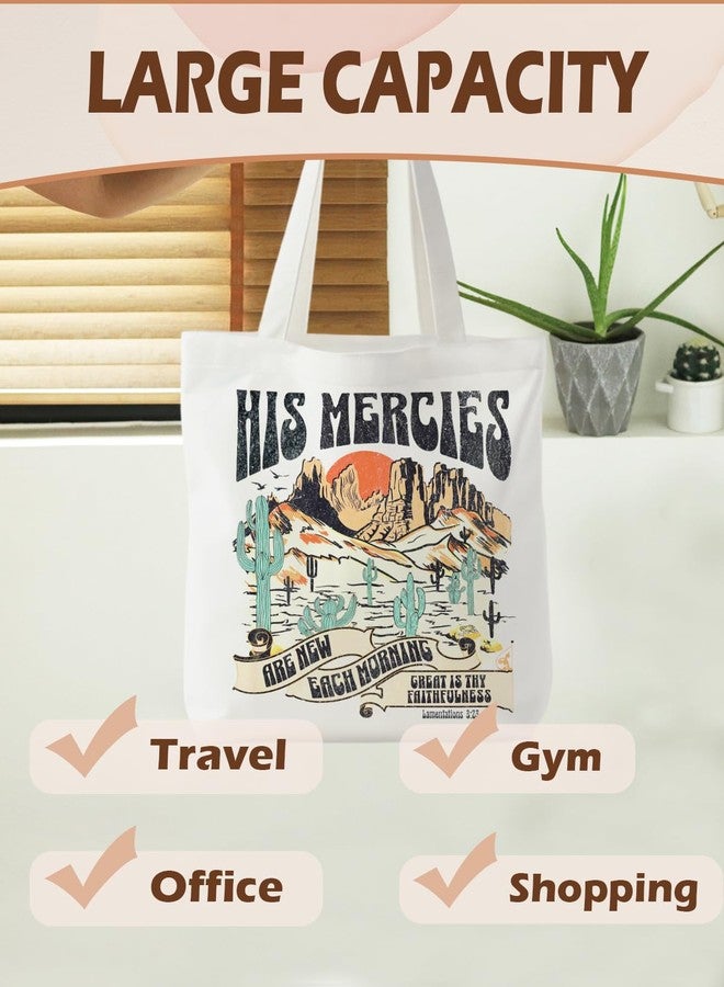 Supwhd Retro Boho Christian Tote Bag, Christian Gifts for Women, Faith Based Gifts, His Mercies Are New Every Morning Christian Canvas Bags for Women, Bible Verse Gifts, Reusable Grocery Bags Shopping Bags - Image 4