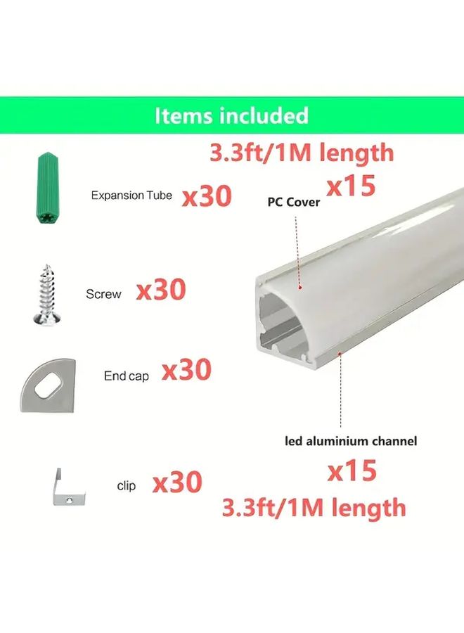 فضة ألومنيوم 15 قطعة 3.3 قدم نظام قناة LED مثلثي نحيف مع غطاء أبيض - Image 2