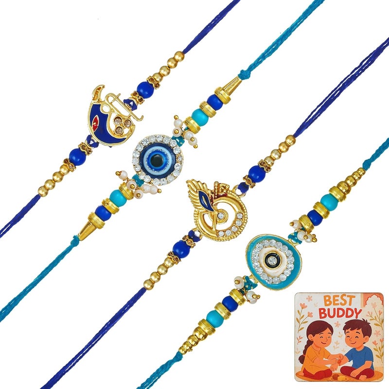 Perpetual Set Of 5 Rakhi For Brothers, Bhabhi, Kids And Adults Handcrafted Designe Rakhi For Bhai With Fridge Magnet Best Gift Hamper -51A - Image 3