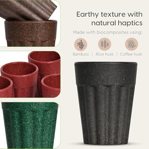 MEDALLIX Set of 6 Eco-Friendly Cutting Chai Cups | 100ml Reusable Coffee & Tea Cups | Rice Husk & Bamboo Fiber | Microwave & Dishwasher Safe | Hot & Cold Beverages (Multi Color) - Image 2