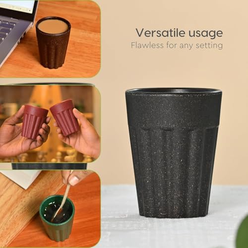 MEDALLIX Set of 6 Eco-Friendly Cutting Chai Cups | 100ml Reusable Coffee & Tea Cups | Rice Husk & Bamboo Fiber | Microwave & Dishwasher Safe | Hot & Cold Beverages (Multi Color) - Image 3