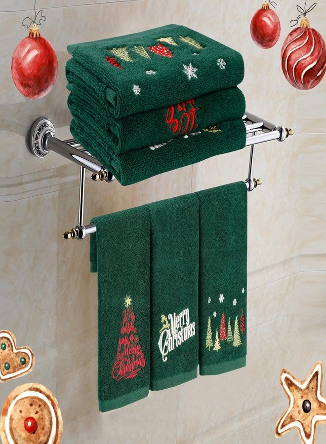 Quera 3 Pack Christmas Hand Towels 100% Cotton Embroidered Green Bathroom Decor Decorative Kitchen Towels Set for Drying, Cleaning, Cooking, Holiday Towels Gift Set - Image 2