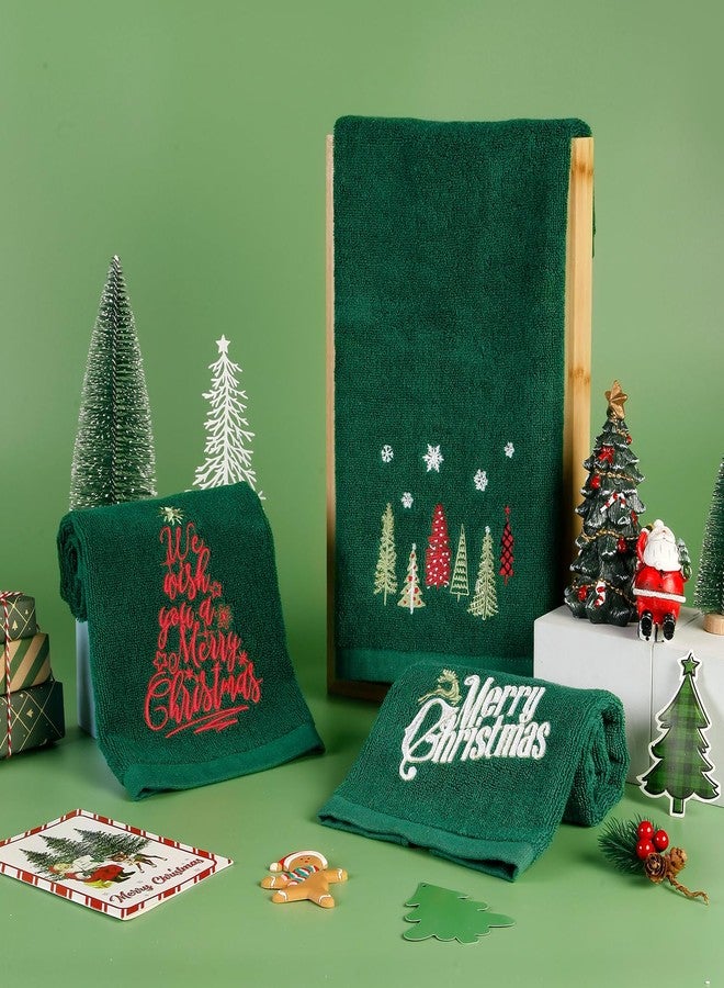 Quera 3 Pack Christmas Hand Towels 100% Cotton Embroidered Green Bathroom Decor Decorative Kitchen Towels Set for Drying, Cleaning, Cooking, Holiday Towels Gift Set - Image 4