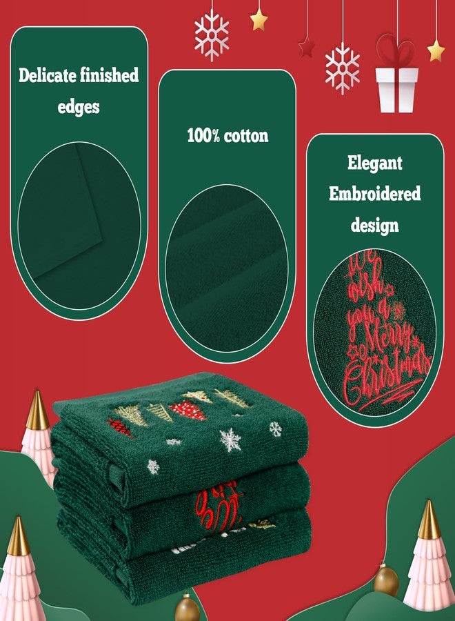 Quera 3 Pack Christmas Hand Towels 100% Cotton Embroidered Green Bathroom Decor Decorative Kitchen Towels Set for Drying, Cleaning, Cooking, Holiday Towels Gift Set - Image 5