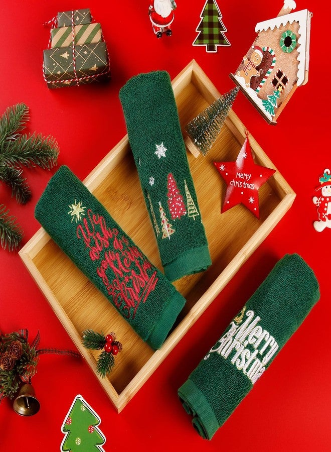 Quera 3 Pack Christmas Hand Towels 100% Cotton Embroidered Green Bathroom Decor Decorative Kitchen Towels Set for Drying, Cleaning, Cooking, Holiday Towels Gift Set - Image 3