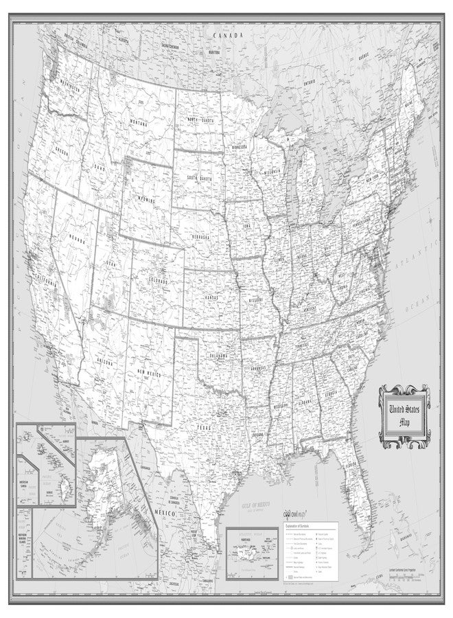 CoolOwlMaps United States Wall Map Black - Laminated