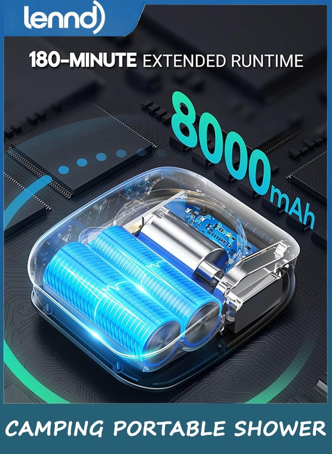 LENND Portable Camping Shower with 8000mAh Rechargeable Pump, LED Display & Multi Spray Modes – Outdoor Electric Shower for Hiking, Travel, Pet Bath & Beach Use - Image 3