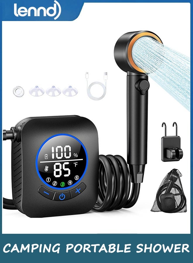 LENND Portable Camping Shower with 8000mAh Rechargeable Pump, LED Display & Multi Spray Modes – Outdoor Electric Shower for Hiking, Travel, Pet Bath & Beach Use - Image 1