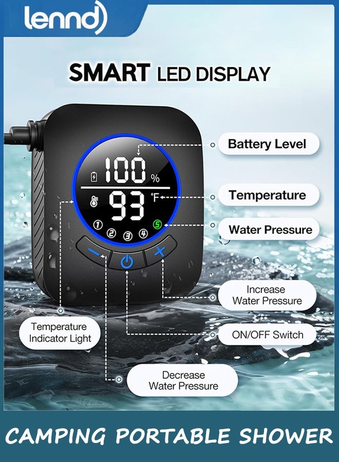 LENND Portable Camping Shower with 8000mAh Rechargeable Pump, LED Display & Multi Spray Modes – Outdoor Electric Shower for Hiking, Travel, Pet Bath & Beach Use - Image 4