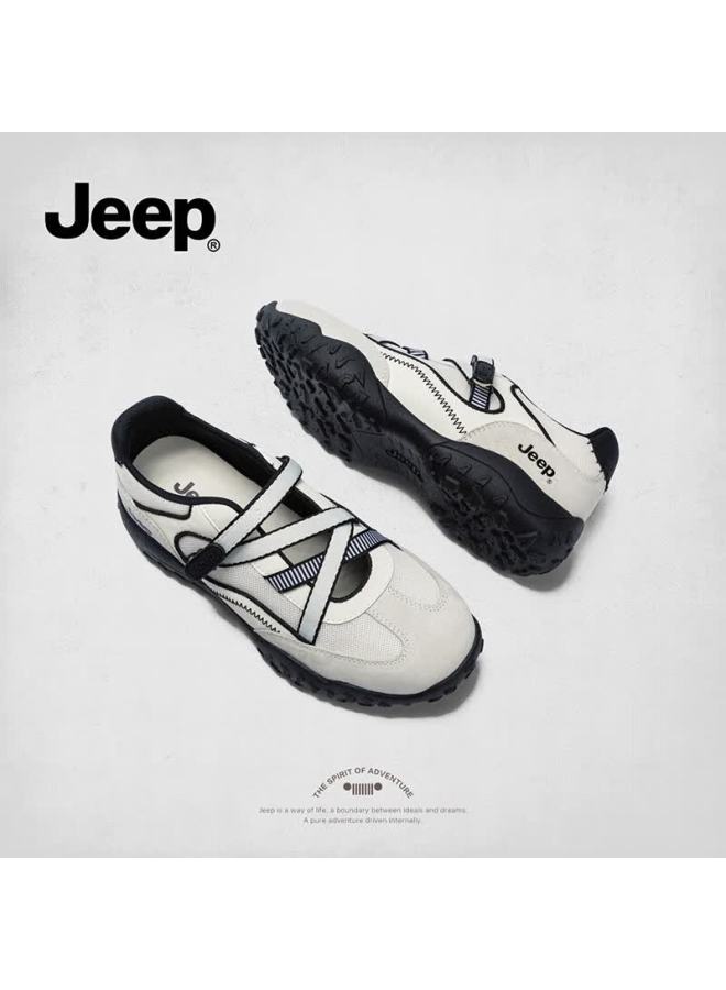 Jeep Niche Design Mary Jane Women's Outdoor Non-slip Hiking Shoes Thick Sole Low-cut Sneakers White Gray Size 40 - Image 5