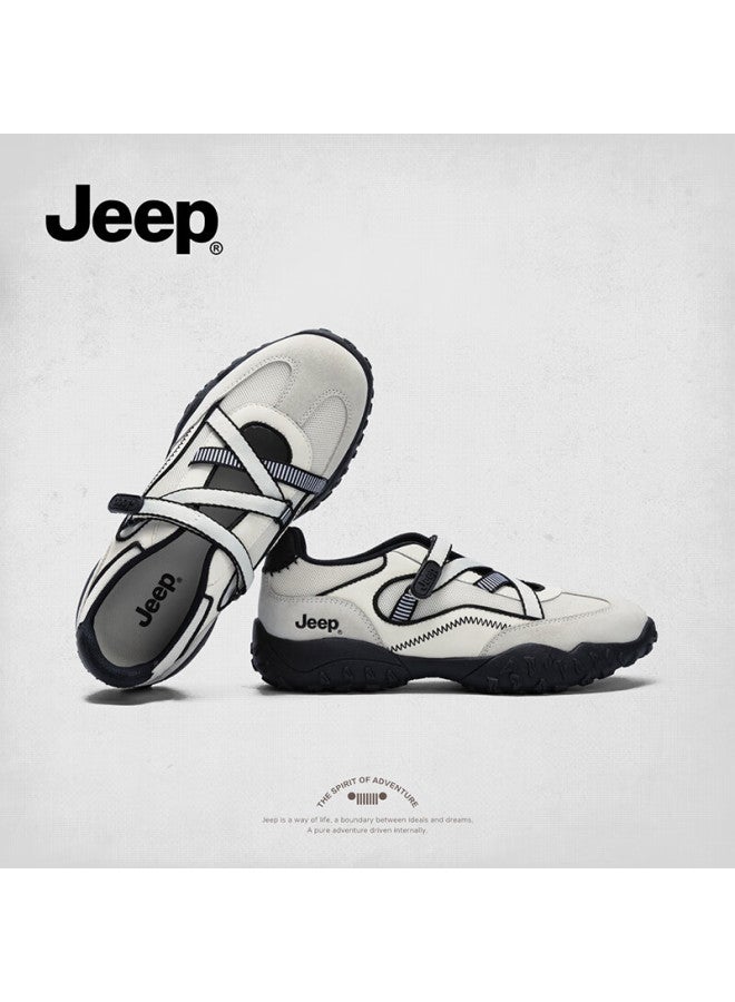 Jeep Niche Design Mary Jane Women's Outdoor Non-slip Hiking Shoes Thick Sole Low-cut Sneakers White Gray Size 40 - Image 4