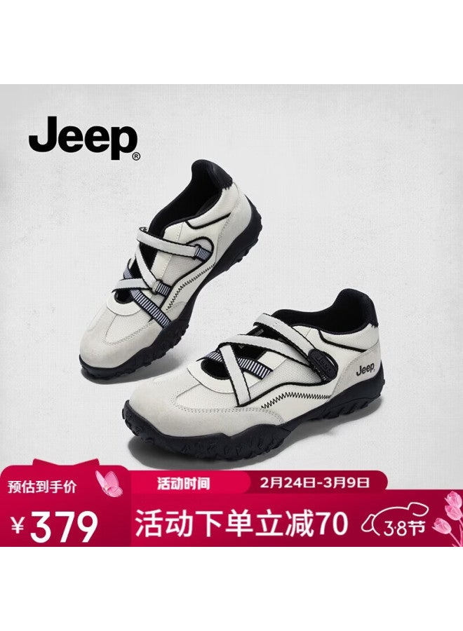 Jeep Niche Design Mary Jane Women's Outdoor Non-slip Hiking Shoes Thick Sole Low-cut Sneakers White Gray Size 40 - Image 1