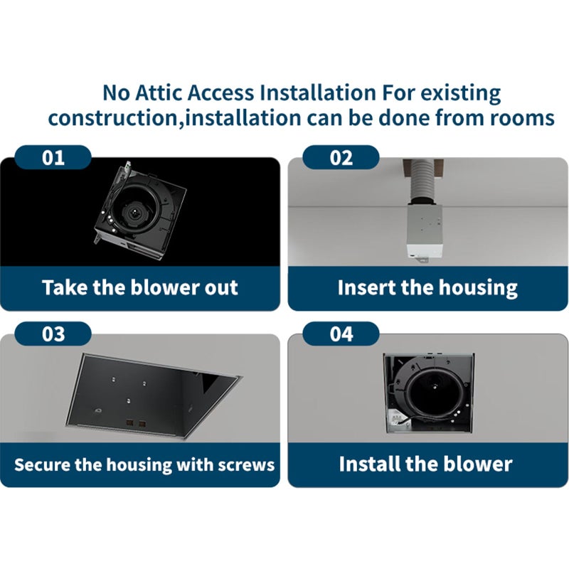 Tech Drive Bathroom Exhaust Fan 90 CFM, 1.2 Sone, 4-Inch Duct,No Attic Access Needed,Very Quiet Ventilation Fan, Easy to Install Ceiling Mounted, White, ETL Certified - Image 5