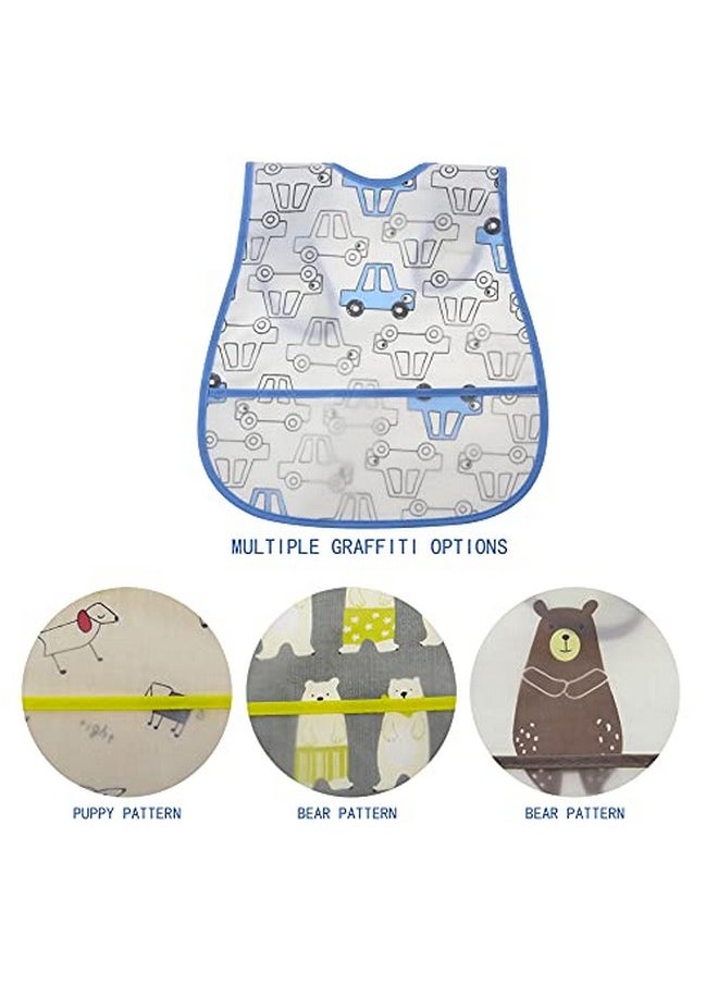 Babyhood Baby Bib Waterproof With Snaps for Infants and Toddlers - 4pcs Food Catcher Bibs (Car Puppy Bear)  - Image 3