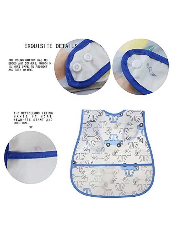Babyhood Baby Bib Waterproof With Snaps for Infants and Toddlers - 4pcs Food Catcher Bibs (Car Puppy Bear)  - Image 1