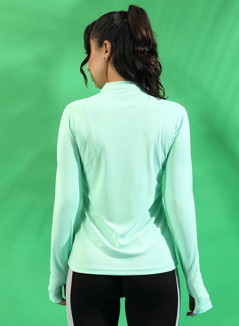 Campus Sutra Women's Solid Mint Green Dri-Fit Long Sleeve Regular Fit Activewear T-Shirt For Casual Wear | Modern Clothing T-Shirt Crafted With Comfort Fit And High-Performance For Everyday Wear - Image 3