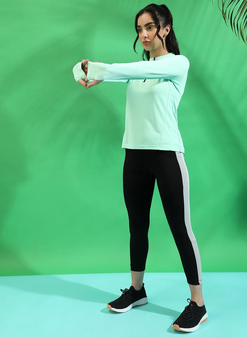 Campus Sutra Women's Solid Mint Green Dri-Fit Long Sleeve Regular Fit Activewear T-Shirt For Casual Wear | Modern Clothing T-Shirt Crafted With Comfort Fit And High-Performance For Everyday Wear - Image 5