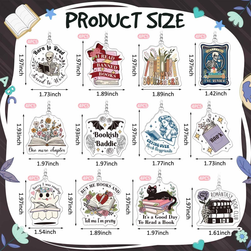 Equsion 12 Pcs Book Lovers Gifts Valentine Funny Book Keychain Bookish Party Favor Accessories, Xmas Birthday Gifts for Women (Retro) - Image 2