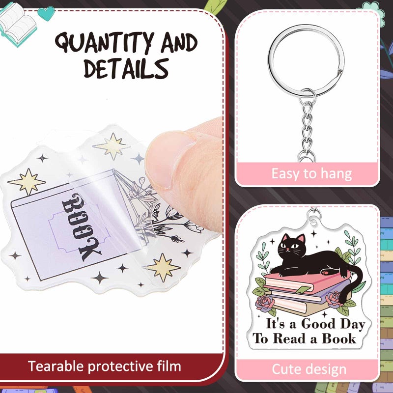 Equsion 12 Pcs Book Lovers Gifts Valentine Funny Book Keychain Bookish Party Favor Accessories, Xmas Birthday Gifts for Women (Retro) - Image 3