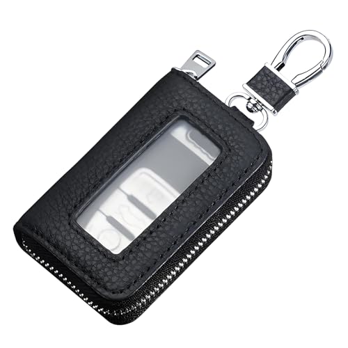 vvag Car Key Fob Holder Universal Genuine Leather Key Fob Case with Hook and Loop Tape Premium Automotive Smart Key fob Holder Car Accessories for Women Man Black - Image 1