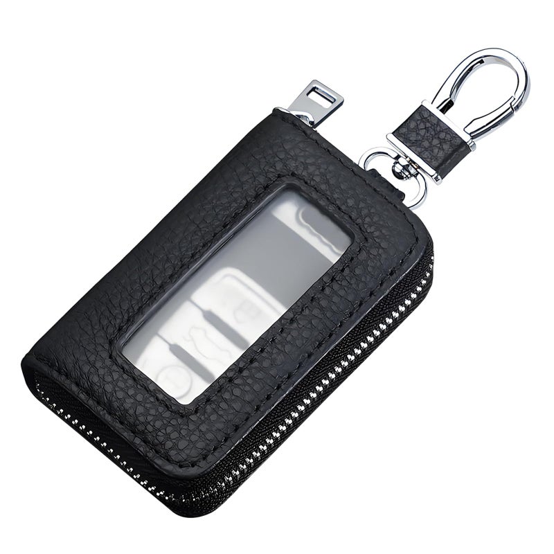 vvag Car Key Fob Holder Universal Genuine Leather Key Fob Case with Hook and Loop Tape Premium Automotive Smart Key fob Holder Car Accessories for Women Man Black - Image 3