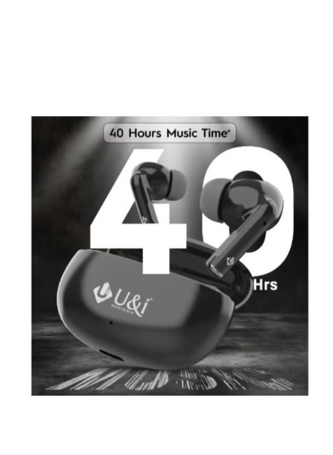 سماعات U&i Festive 02 اللاسلكية TWS، بلوتوث 5.4، تشغيل حتى 40 ساعة، تقليل الضوضاء، شحن Type-C، لون أسود - Image 2