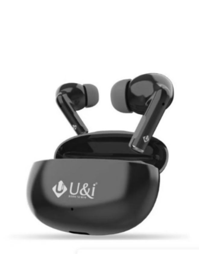 سماعات U&i Festive 02 اللاسلكية TWS، بلوتوث 5.4، تشغيل حتى 40 ساعة، تقليل الضوضاء، شحن Type-C، لون أسود - Image 1