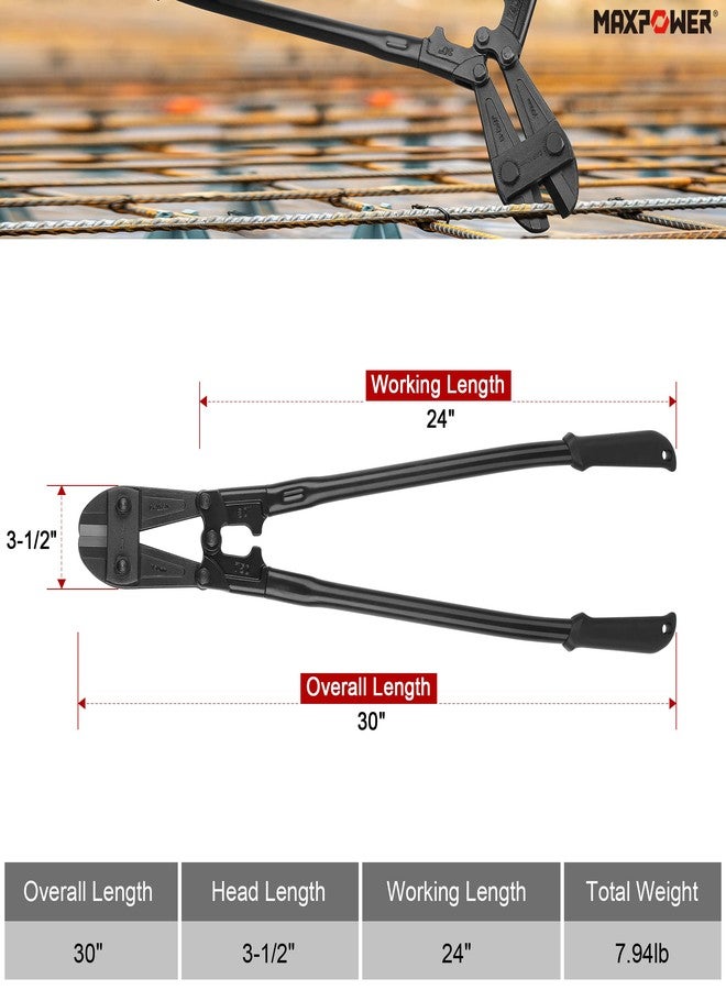 MAXPOWER Bolt Cutter 30 inch, Max Jaw Opening 13/16", Heavy Duty Metal Cutters with Ergonomic Rubber Long Handle - Image 3