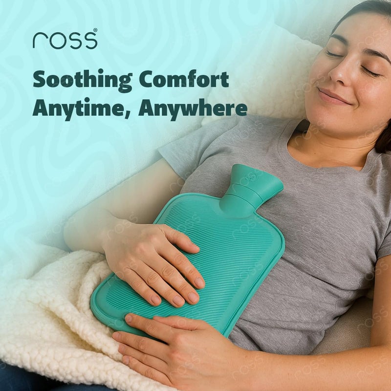 ROSS Hot Water Bottle for Pain Relief – 2 Litre Leak-Proof Rubber Warm Bag for Back, Neck, Muscle Aches, Menstrual Cramps & Joint Stiffness – Durable & Safe Heat Therapy Bottle with Textured Surface- Multicolor - Image 2