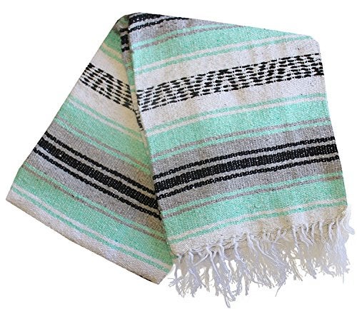 Del Mex Classic Mexican Blanket, Large Authentic Woven Falsa Throw (70"x50"), Artisan Southwest Décor for Beach, Yoga, Outdoors (Mint/Gray) - Image 5