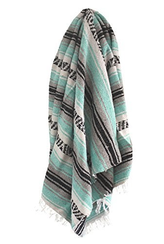 Del Mex Classic Mexican Blanket, Large Authentic Woven Falsa Throw (70"x50"), Artisan Southwest Décor for Beach, Yoga, Outdoors (Mint/Gray) - Image 4