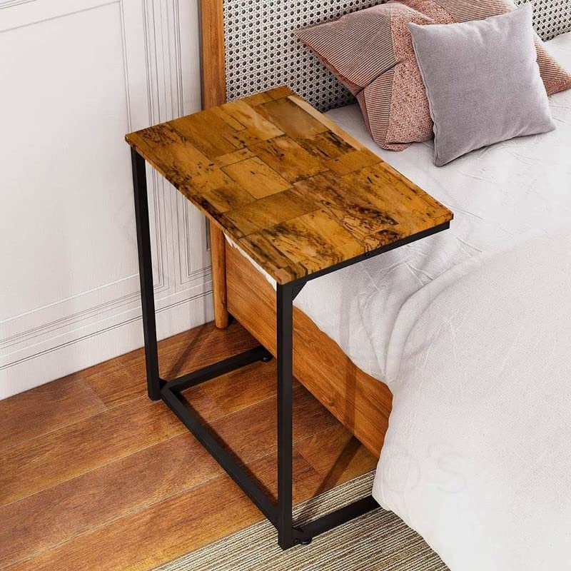 DECORILA C Shape Side Table End Table Black Finish Mild Steel and Acacia Wood Board - Image 1