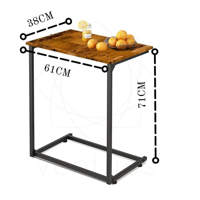DECORILA C Shape Side Table End Table Black Finish Mild Steel and Acacia Wood Board - Image 2
