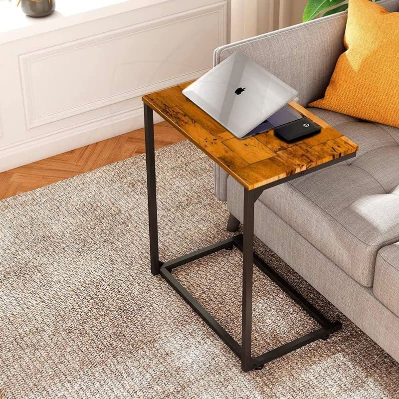 DECORILA C Shape Side Table End Table Black Finish Mild Steel and Acacia Wood Board - Image 4