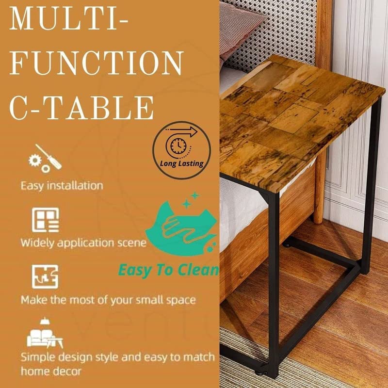 DECORILA C Shape Side Table End Table Black Finish Mild Steel and Acacia Wood Board - Image 5