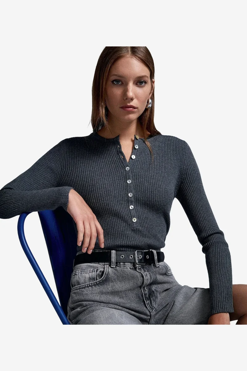 Dilvin Charcoal Grey DILVIN Women's Acrylic Wool Blend Sweater for Women | Best Price UAE