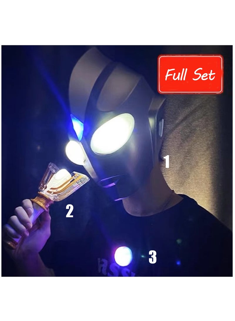 1 Pack Ultraman Mask Full Set,Touch to Open,With Battery Charger,Chest Light, Cane, Suitable for Pratical Joke, Party Toy, Gift to Children, Office Activities,Family Activities  - Image 3
