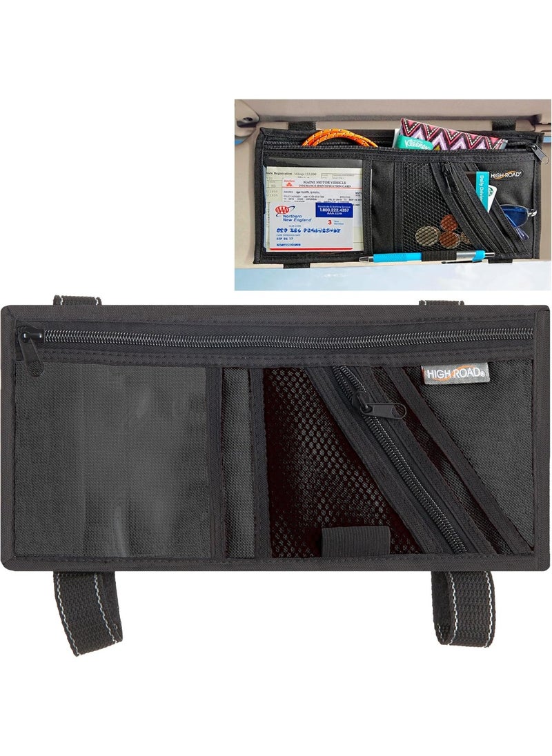 High Road High Road Car Visor Organizer with Secure Zip Pockets, Sunglasses Holder and Clear Registration and Insurance Pocket - Heavy Duty Straps Fit Most Car, SUV and Truck Visors  - Image 1