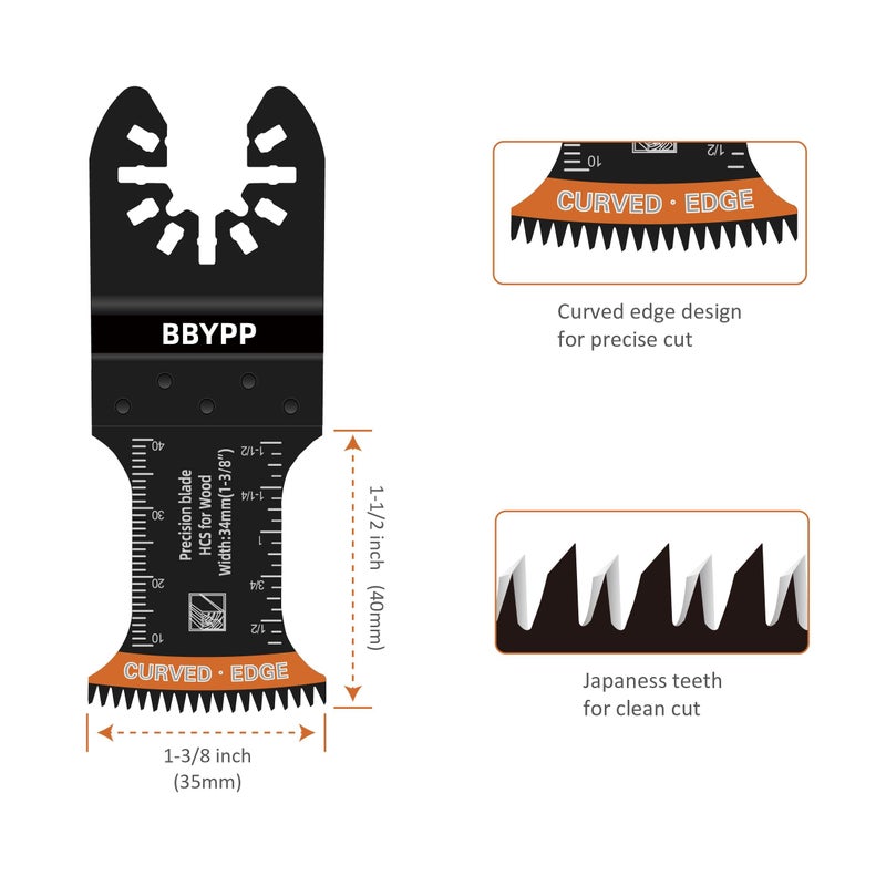 BBYPP 7pcs Curved Japanese Tooth Oscillating Saw Blades, Curved Edge Oscillating Multitool Blades Clean Cut for Wood, Plastic - Image 2